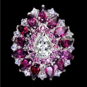 Exquisitely Unique,  Genuine Aquamarine & Garnet Ring. See Video